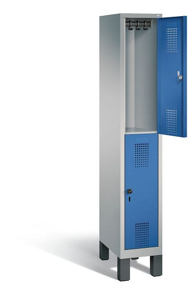 C+P Spind doppelstöckig Evolo, H1850xB320xT500mm, Farbe: Weißaluminium / Enzianblau, 48310-10 S10104