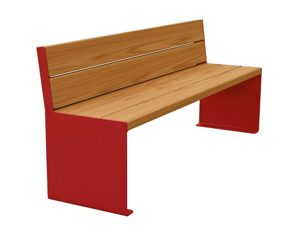 Procity Sitzbank Kube, 1800 mm, Mit Rückenlehne Stahl & Holz Ohne Armlehnen, helle Eiche/RAL 3004, 306384.3004.CHEC