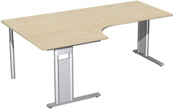 geramöbel PC-Schreibtisch links höhenverstellbar, C Fuß Blende optional, 2000x1200x680-820, Ahorn/Silber, N-647322-AS