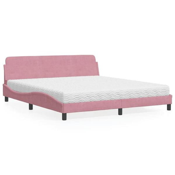 vidaXL Bett mit Matratze Rosa 180x200 cm Samt, Weiß, 3208456
