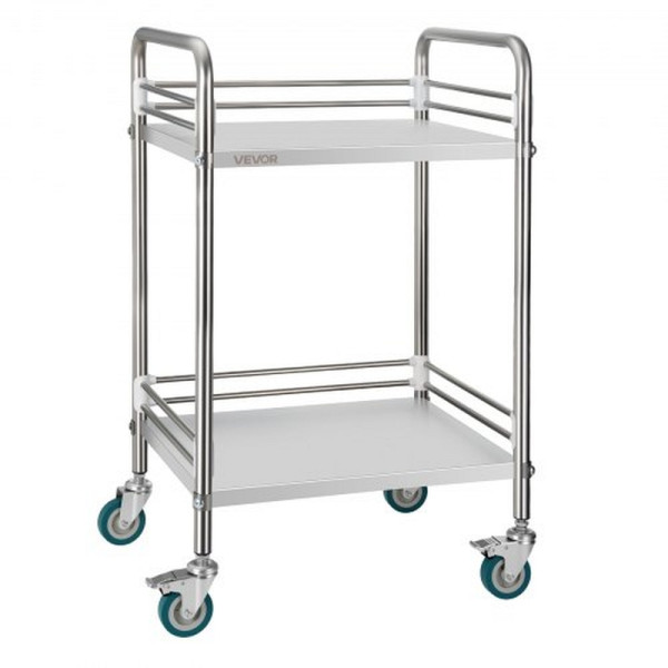 VEVOR 2-stöckiger Edelstahlwagen mit Feststellrädern, für Labor, Küche, Krankenhäuser, Restaurants, SYSTCFPSS4LB1HGXA001V0