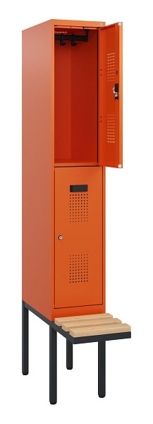 C+P Doppelstock-Spind Evolo PLUS, Bank, 2 Fächer, 1950x300x815mm, 2004/2004, Zylinderschloss, Sitzfläche Buche-Hartholz, 0493405-10 S10068