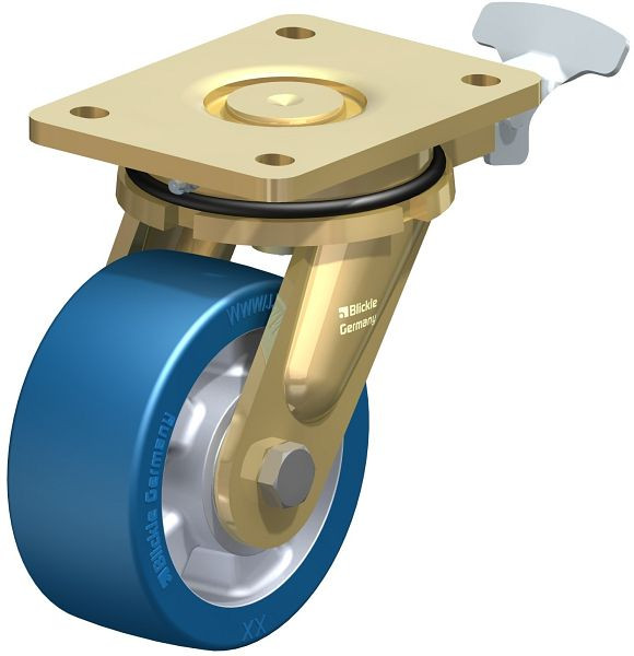 Blickle LS-ALBS 127K-RI4 Stahlgeschweißte Schwerlast-Lenkrolle, schwere Drehkranz-Ausführung, Blickle Besthane® Soft, Blau, 852458