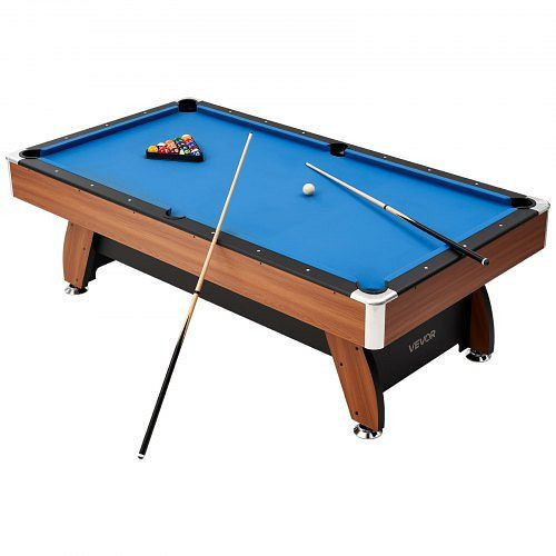 VEVOR Billardtisch 244 cm Blau, Holzoptik, verstellbare Füße, inkl. Bälle/Queues/Ständer/Kreide/Bürste, HTTQZSMWLMDFK2ZO0001V0
