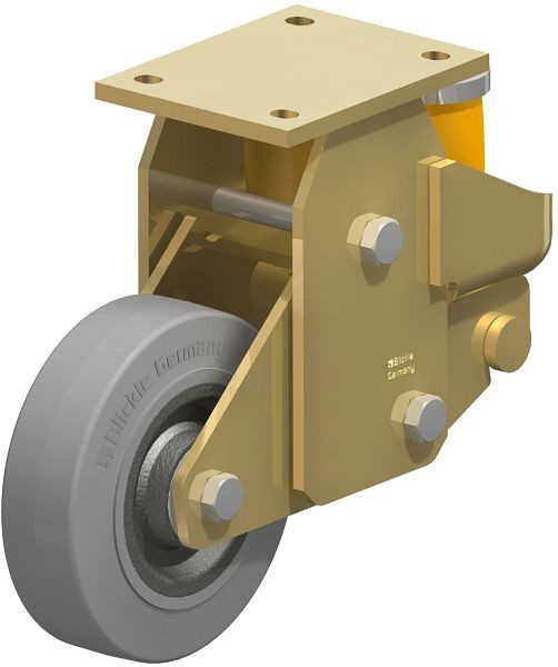 Blickle BSFE-SE 160K-SG Stahlgeschweißte Schwerlast-Bockrolle mit Polyurethanfeder, Elastik-Vollgummi, Grau, 431056