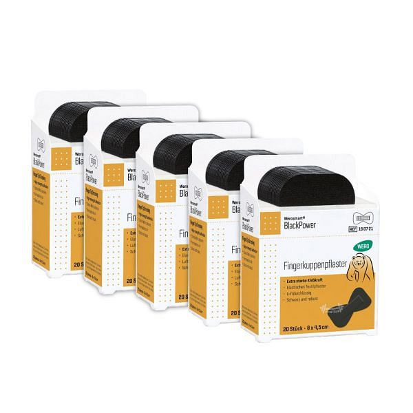 WERO Werosmart BlackPower Fingerkuppenpflaster, 8 x 4,5 cm, VE: 5 x 20 Stück, 160722