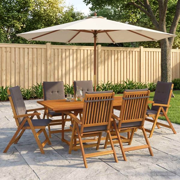 vidaXL Essgruppe für draußen mit Sonnenschirm 8-teilig Anthrazit, 3438536