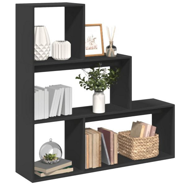 vidaXL Raumteiler-Bücherregal 3 Stufen Schwarz 123x29x123 cm, 857986