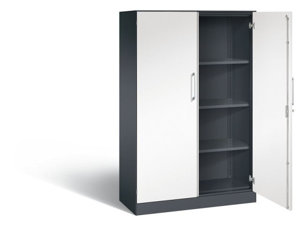 C+P Flügeltürenschrank Asisto, H1635xB1000xT435mm, Farbe: Schwarzgrau / Verkehrsweiß, Bügelgriff, 4 OH, 141012-000 S10109