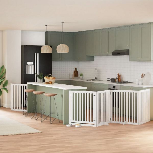 vidaXL 6-tlg. Hundetor mit Tür Faltbar Weiß 480 cm Pappelholz, 3155677