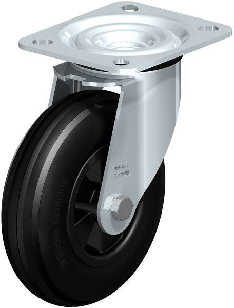 Blickle L-VWPP 125G Stahlblech-Lenkrolle, mittelschwere Ausführung, mit Anschraubplatte, Weichgummi, Schwarz, 578153