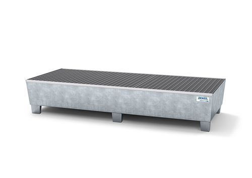 DENIOS Auffangwanne classic-line für 3 Fässer, Stahl verzinkt, Füße und Gitterrost, B 2010, 259313