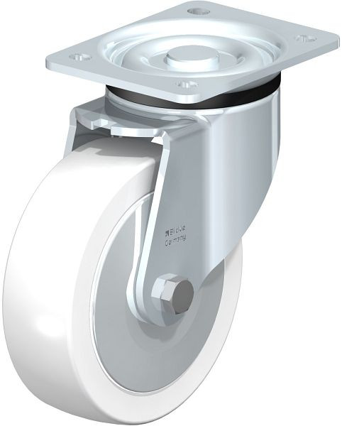 Blickle LK-SPO 160G-FA Stahlblech-Lenkrolle, schwere Ausführung, mit Anschraubplatte, Polyamid, Weiß, 852855