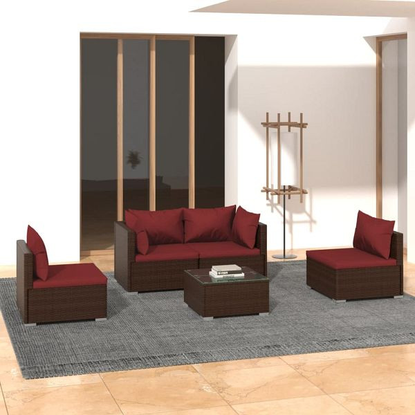 vidaXL 5-teilig Garten-Lounge-Set mit Kissen Poly Rattan Braun, 3102179