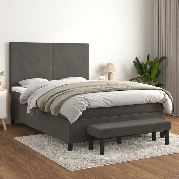 vidaXL Boxspringbett mit Matratze Dunkelgrau 140x190 cm Samt, 3137720
