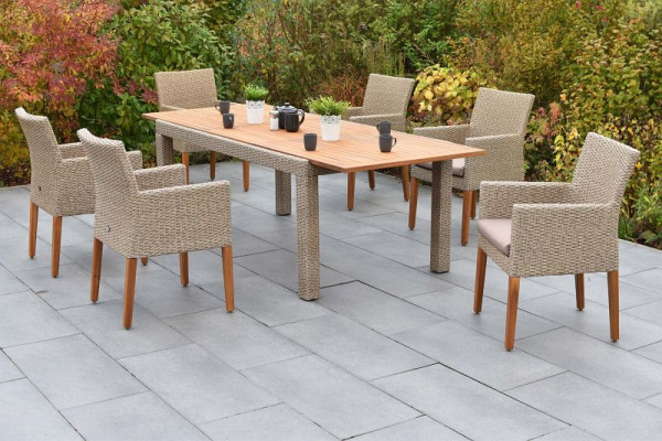 Merxx Ranzano Set 7-teilig, 6 Ranzano Sessel, inkl. Sitzkissen, 1 Ausziehtisch 180 (240) x 100 cm, Schilf, 51140-259