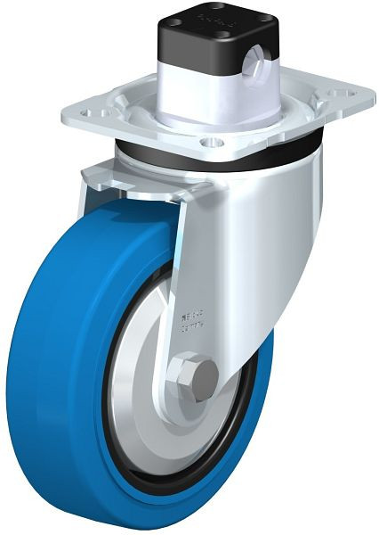 Blickle LK-POEV 125XR-1-CS11-SB-FA Stahlblech-Lenkrolle, schwere Ausführung, mit Anschraubplatte & Zentralfeststeller, Elastik-Vollgummi, Blau, 851073