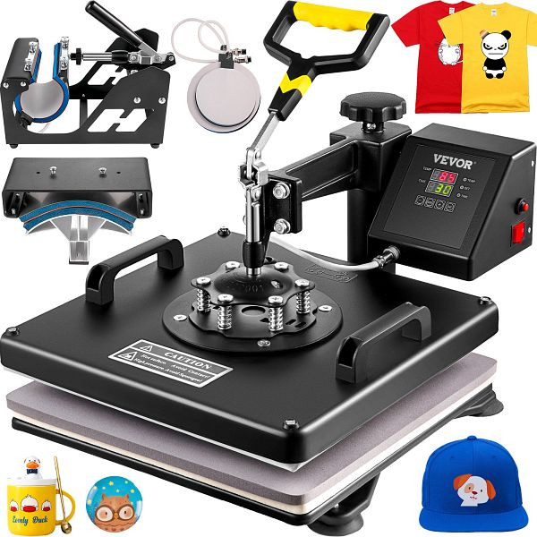 VEVOR Transferpresse 5 in 1 für Textil mit Plattenpresse von 38 x 38 cm Textildruckpresse von 1000 w Geeignet für Hüte, THJ3838WHYSX00001V2