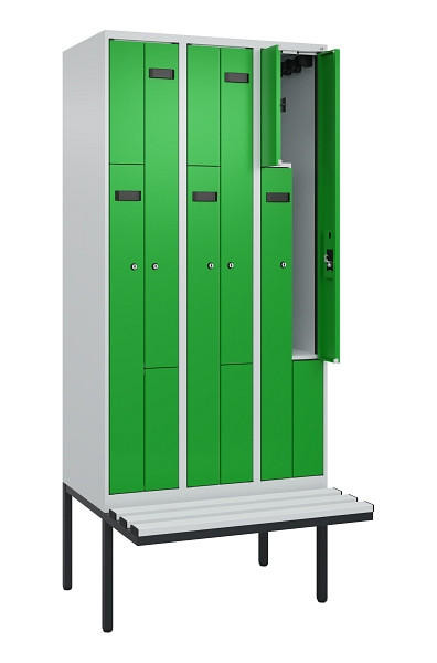 C+P Z-Spind Evolo PLUS, Bank, 6 Fächer, 2120x900x815mm, 7035/6037, Zylinderschloss, Material Sitzfläche Kunststoff, 0490437-306 S10092