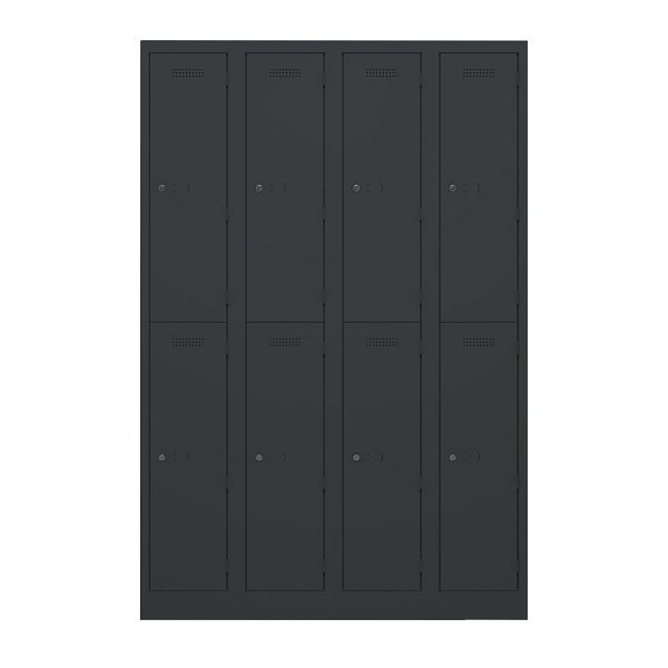Bisley Garderobenschrank Primary Locker, 4 Abteile, je 2 Fächer, 133 schwarz antibakteriell, PL3050Q2133