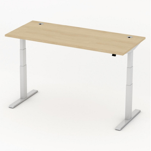 Deskin Sitz-/ Stehtisch Comfort MULTI M, Buchedekor, B 1800 x T 800 x H 640-1300 mm, Alusilber, 275271