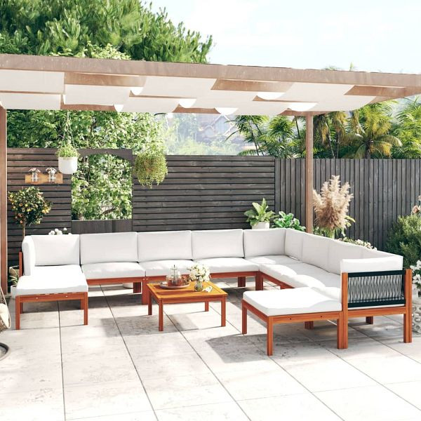vidaXL 11-teilig Garten-Lounge-Set mit Kissen Cremeweiß Massivholz Akazie, 3057893
