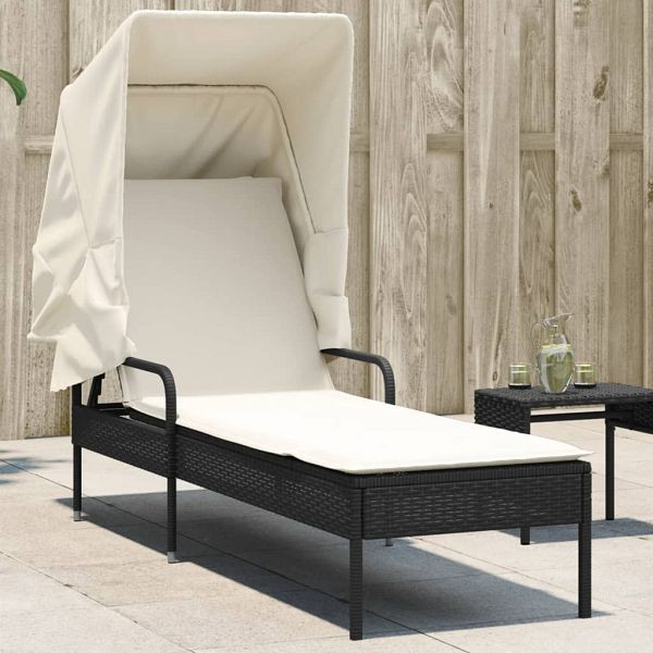 vidaXL Sonnenliege mit Dach Schwarz Poly Rattan, 368188
