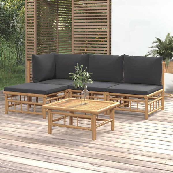 vidaXL 5-tlg. Garten-Lounge-Set mit Dunkelgrauen Kissen Bambus, 3155209