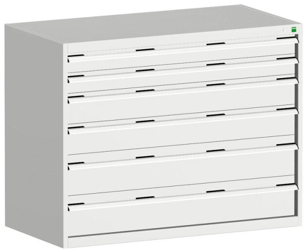 bott cubio Schubladenschrank bestückt mit 6 Schwerlastschubladen BxTxH: 1300 x 750 x 1000 mm, RAL 7035, 40030094.16V