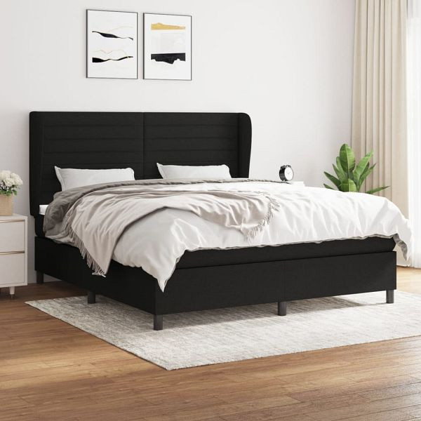 vidaXL Boxspringbett mit Matratze Schwarz 180x200 cm Stoff, 3128063