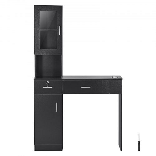 VEVOR Salonstation, Wandmontage, für Friseure, 1 Lagerschrank, 3 Fächer und 2 Schubladen (eine abschließbar), 102,8 x 30 x 170 cm, SLJSLJJTZE006S1CFV0