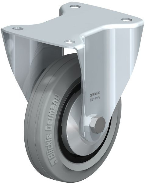 Blickle B-VPP 150G-SG-FA Stahlblech-Bockrolle mit Anschraubplatte, Vollgummi, Schwarz, 741621