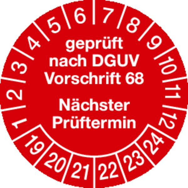 Schilder Klar Prüfplakette geprüft nach DGUV Vorschrift 68 nächster Prüftermin ab 23 rot/weiß, 30 mm Folie selbstklebend, VE: 40 Stück, 49/68.23