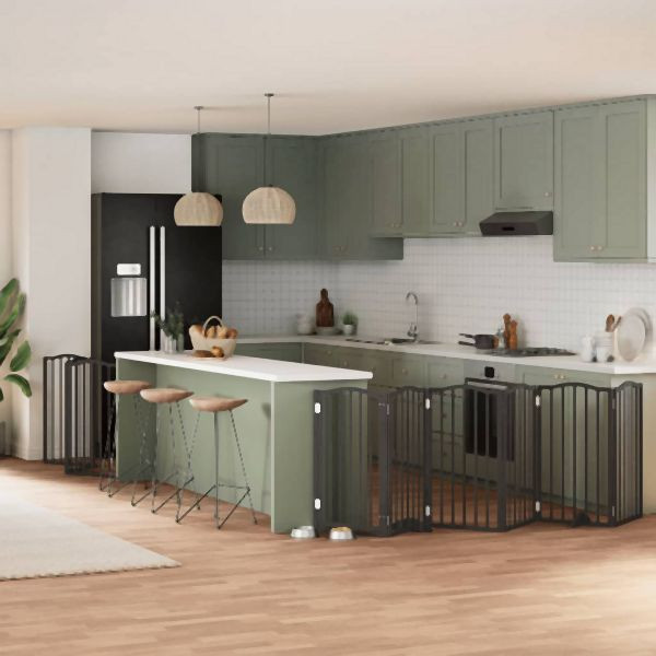 vidaXL 9-tlg. Hundetor mit Tür Faltbar Schwarz 450 cm Pappelholz, 3155600