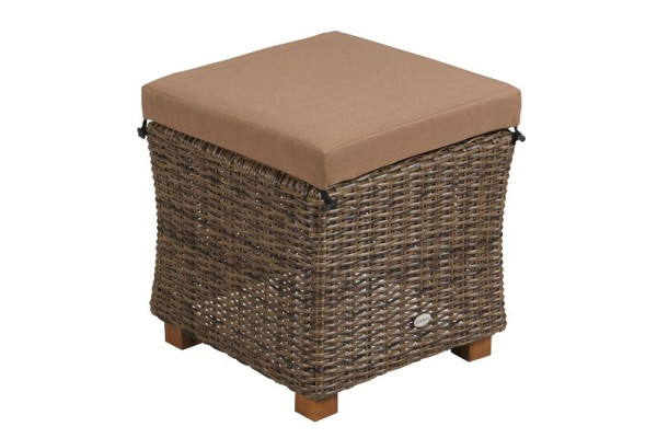 Merxx Toskana Hocker, inkl. Sitzkissen, Beine aus Akazienholz, natur, Aluminiumgestell mit Kunststoffgeflecht und, FSC Akazienholz, 28408-211