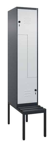 C+P Z-Spind Classic PLUS, mit untergebauter Sitzbank, 2 Abteile, 2120x400x815mm, 7016/7035, Drehriegel, 0800537-122 S10043