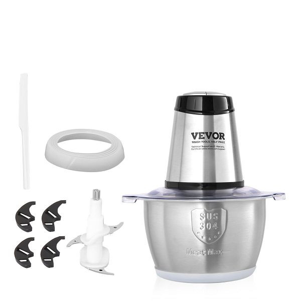 VEVOR Elektrische Küchenmaschine Fleischwolf 400 W, Multifunkitonal Zerkleinerer, 2 L Füllkapazität Standmixer 3000 U/min + 4000 U/min, DMCJRJJLBXG3DGYZSV2