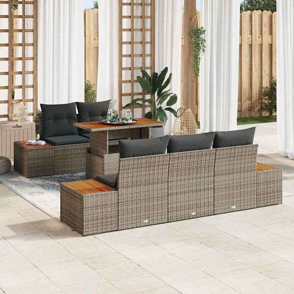 vidaXL Garten-Sofa-Set mit Speicher 6-teilig Grau Poly-Rattan, 3358763