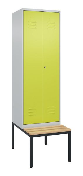 C+P Umkleidespind Classic PLUS, 2 Abteile, 2120x600x815mm, 7035/0024, Zylinderschloss, mit untergebauter Sitzbank, Buche-Sitzleisten, 0800527-20P S10054