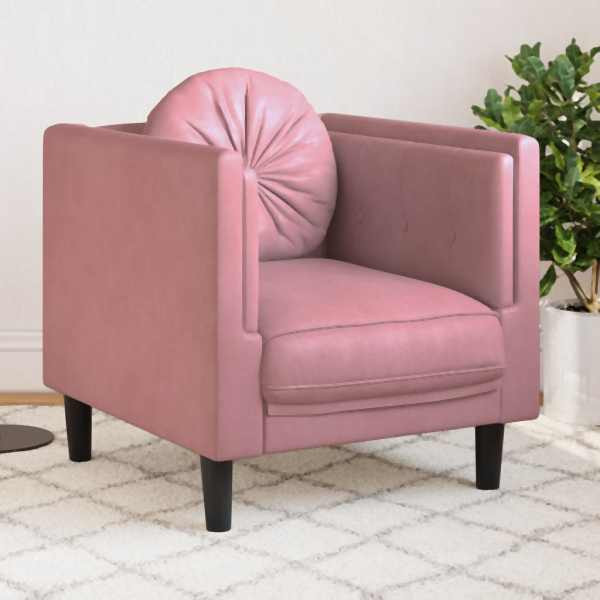 vidaXL Sessel mit Kissen Rosa Samt, Polyester, Massivholz, 372625