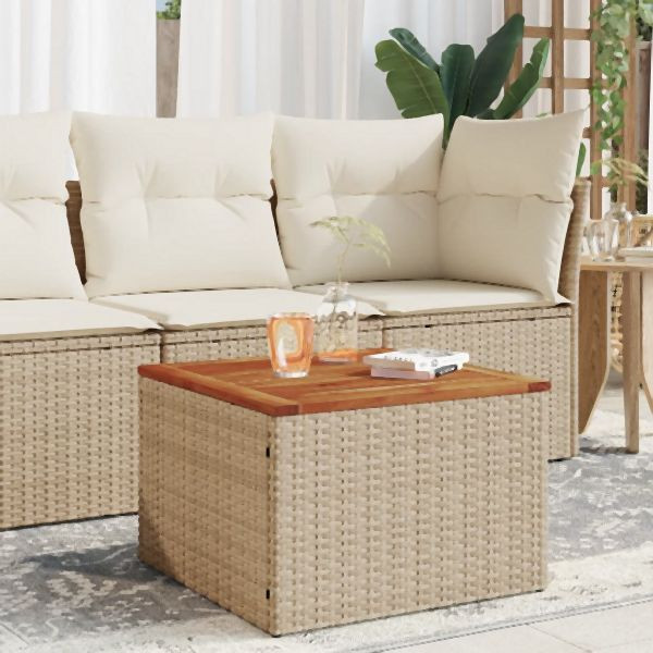 vidaXL Gartentisch Beige 55x55x37 cm Poly Rattan und Akazienholz, 366064