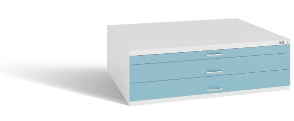C+P Schubladenschrank Serie 7100_7200, H420xB1350xT960 mm, Weiß/Horizontblau, 7200-100 S10179