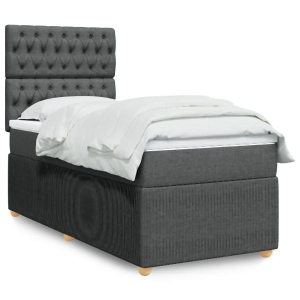 vidaXL Boxspringbett mit Matratze Dunkelgrau 100x200 cm Stoff, 3294275