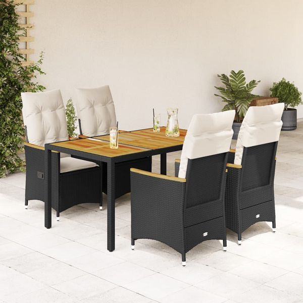 vidaXL 5-tlg. Garten-Essgruppe mit Kissen Schwarz Poly Rattan, 3276834