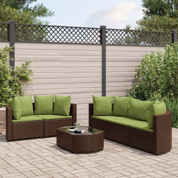vidaXL 6-teilig Garten-Sofagarnitur mit Kissen Braun Poly Rattan, 3308422
