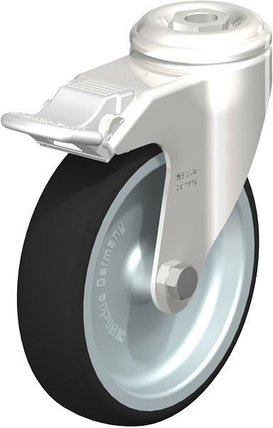 Blickle LKRXA-PATH 126G-FI Edelstahl-Apparate-Lenkrolle mit Rückenloch & Feststeller, Thermoplastisches Polyurethan, Grau, 847051