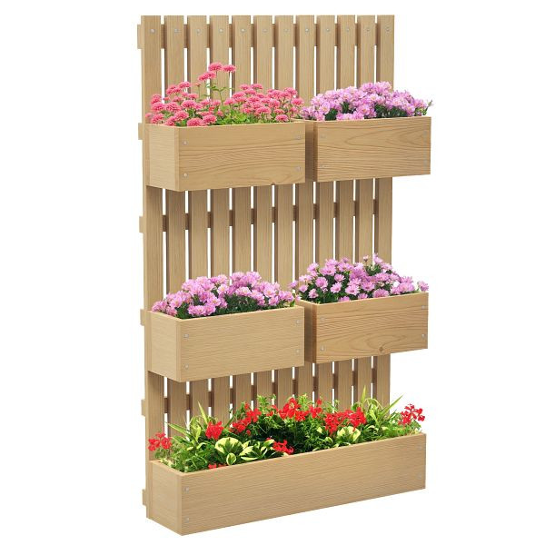 Outsunny Hochbeet Holz, verstellbar Pflanzbeet mit Rankgitter Frühbeet Gartenbeet 60x16x100cm Naturholz, 84H-089V00ND