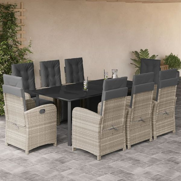 vidaXL 9-teilig Garten-Essgruppe mit Kissen Hellgrau Poly Rattan, 3212611