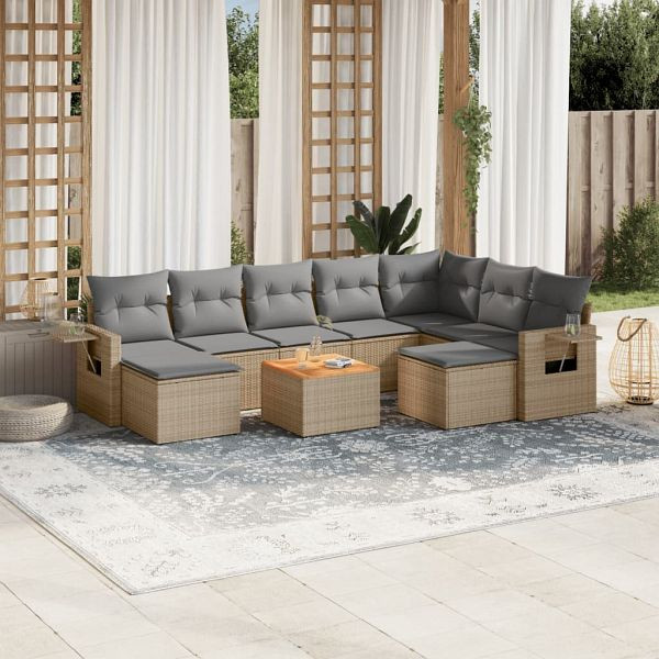 vidaXL 10-teilig Garten-Sofagarnitur mit Kissen Beige Poly Rattan, 3224848