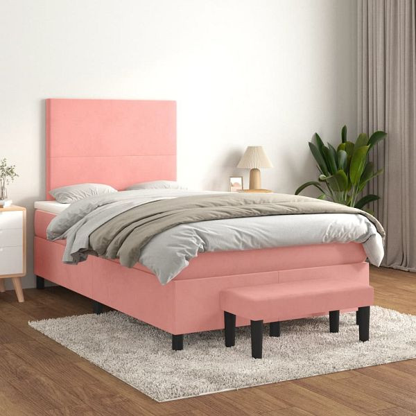 vidaXL Boxspringbett mit Matratze Rosa 120x200 cm Samt, 3137718